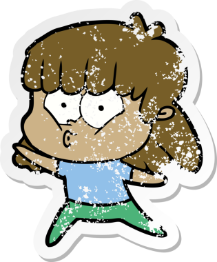 Bir insan tarafından çizilmiş ıslık çalan bir kızın sıkıntılı çıkartması.