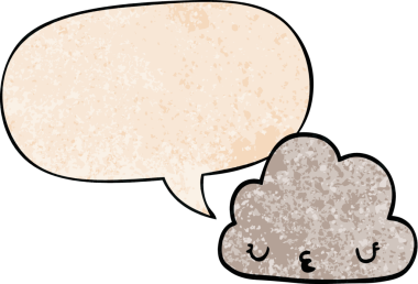 Bir insan tarafından çizilmiş geçmişe dönük konuşma baloncuklu şirin çizgi film bulutu.