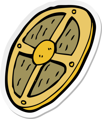 Bir insan tarafından çizilmiş bir çizgi film kalkanının çıkartması.