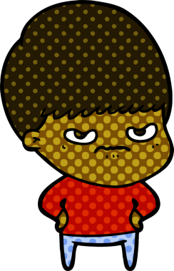 Bir insan tarafından çizilmiş sinirli çizgi film çocuğu.