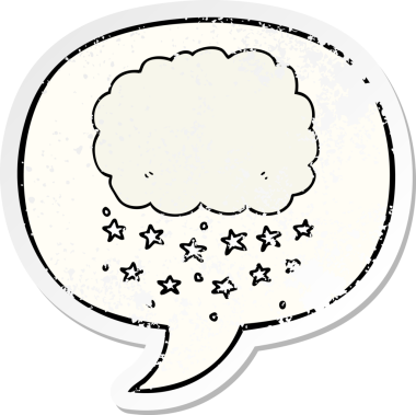 Konuşma baloncuğu olan karikatür yağmur bulutu bir insan tarafından çizilmiş sıkıntılı eski bir çıkartma