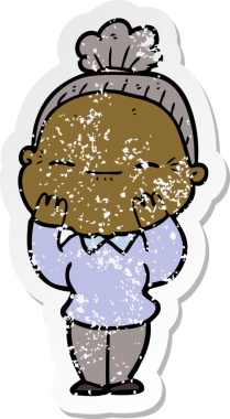 Bir insan tarafından çizilmiş barışçıl yaşlı bir kadının sıkıntılı çıkartması.