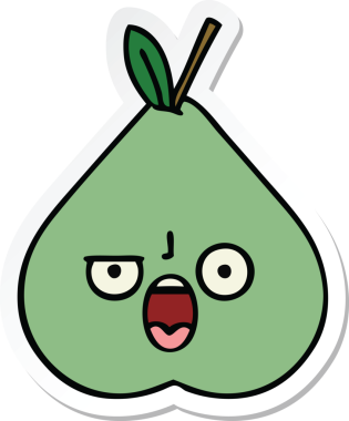 Bir insan tarafından çizilmiş şirin yeşil bir armut çıkartması.