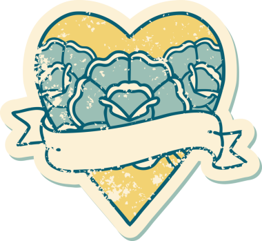 Bir insanın çizdiği çiçekli kalp ve pankartın sembolik dövmeli resmi.