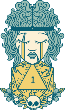 Retro Dövme Tarzı Ağlayan İnsan Barbar Bir D20 rulo ile bir insan tarafından çizilmiş