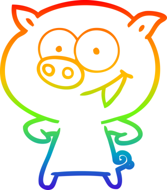 Bir insan tarafından çizilmiş neşeli bir domuz çizgi filminin gradyan çizimi.