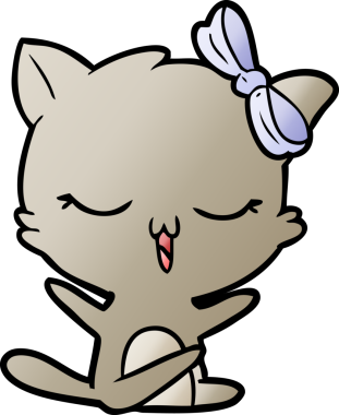 Bir insan tarafından çizilmiş kafasında yay olan çizgi film kedisi.