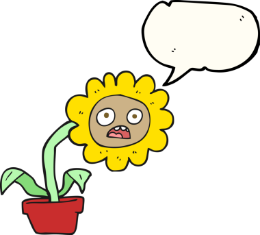 Bir insan tarafından çizilmiş serbest konuşma balonu karikatürü hüzünlü çiçek