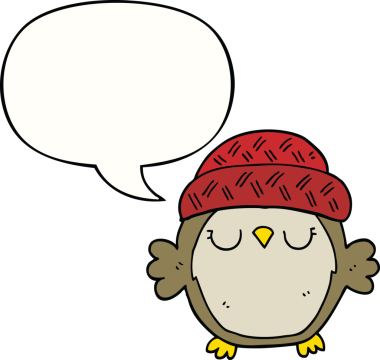 Bir insan tarafından çizilmiş konuşma baloncuğu şapkalı sevimli bir baykuş.