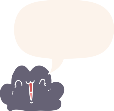 Konuşma baloncuğu olan sevimli çizgi film bulutu bir insan tarafından çizilmiş.