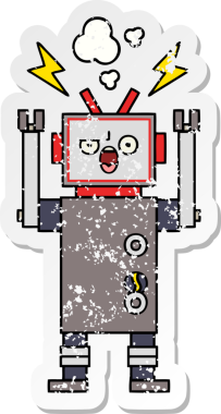 Bir insan tarafından çizilmiş, tatlı, kırık bir robotun sıkıntılı çıkartması.
