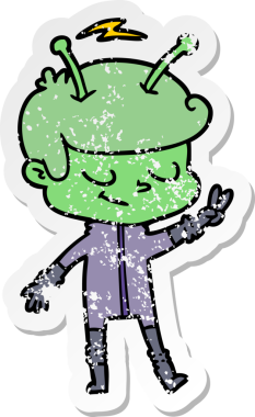 Bir insan tarafından çizilmiş dost canlısı bir uzay adamının sıkıntılı çıkartması.