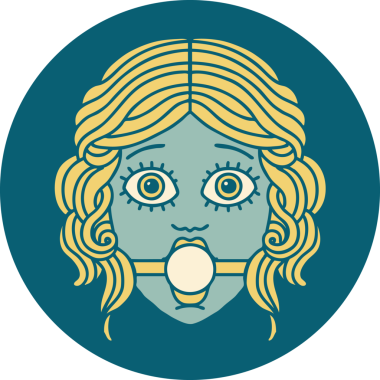 İkonik dövme stili bir kadın yüzü. Bir insan tarafından çizilmiş bir top ağzı.