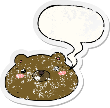 Konuşma baloncuğu olan çizgi film ayısı bir insan tarafından çizilmiş sıkıntılı eski bir çıkartma