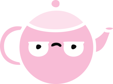 Bir insan tarafından çizilmiş bir çaydanlığın düz renkli retro karikatürü