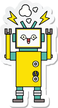 Bir insan tarafından çizilmiş şirin, mutlu bir robotun çıkartması.