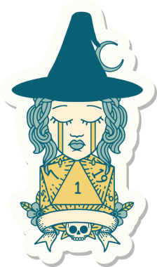 Bir insan tarafından çizilmiş doğal bir rulo ile ağlayan bir insan cadının çıkartması.