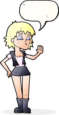 Bir insan tarafından çizilmiş konuşma balonu olan havalı bir kız.