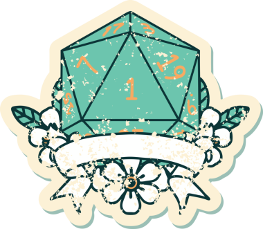 Retro Dövme Biçimi Doğal Bir d20 zar bir insan tarafından çizildi