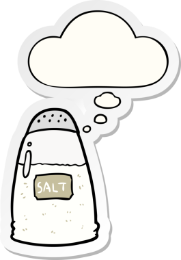 İnsan tarafından çizilmiş bir çıkartma olarak düşünce baloncuklu çizgi film tuzu.