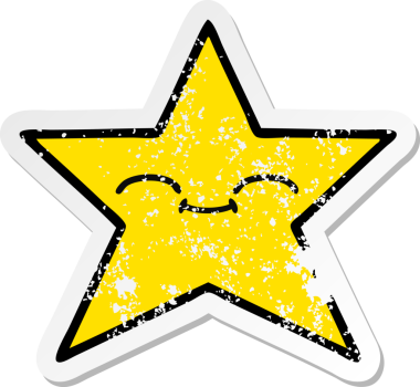 Bir insan tarafından çizilmiş tatlı bir çizgi film yıldızının sıkıntılı çıkartması.