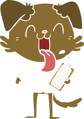 Düz renkli çizgi film soluyan köpek panosu bir insan tarafından çizilmiş.