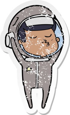 Bir insan tarafından çizilmiş kendinden emin bir astronotun sıkıntılı çıkartması.