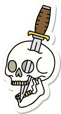 Bir insan tarafından çizilmiş bir kafatasının geleneksel stiliyle dövme çıkartması.