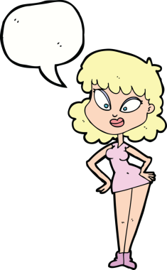 Bir insan tarafından çizilmiş konuşma balonlu elleri olan çizgi film kadını.