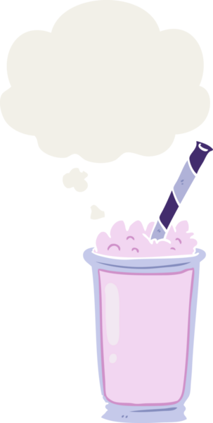 Düşünce baloncuklu karikatür milkshake 'i bir insan tarafından çizilmiş.