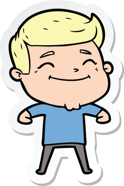 Bir insan tarafından çizilmiş mutlu bir çizgi film karakterinin çıkartması.