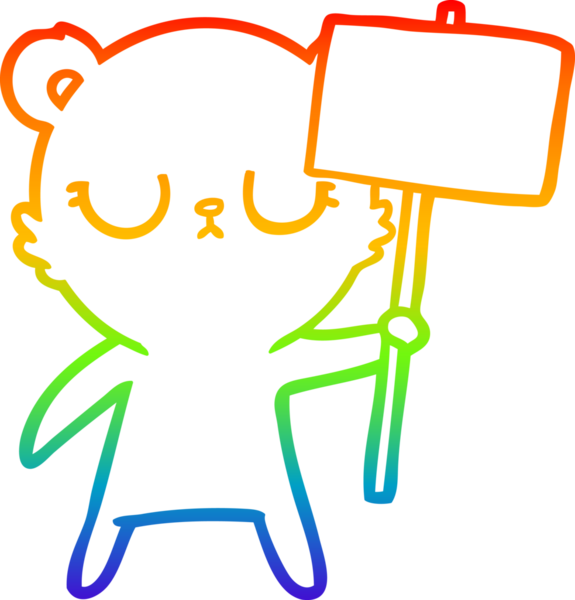 Barışçıl bir ayı yavrusunun çizdiği gökkuşağı gradyanı bir insan tarafından çizilmiş protesto işareti.