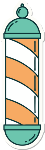 Bir insan tarafından çizilmiş geleneksel bir berber direği stili dövme çıkartması.