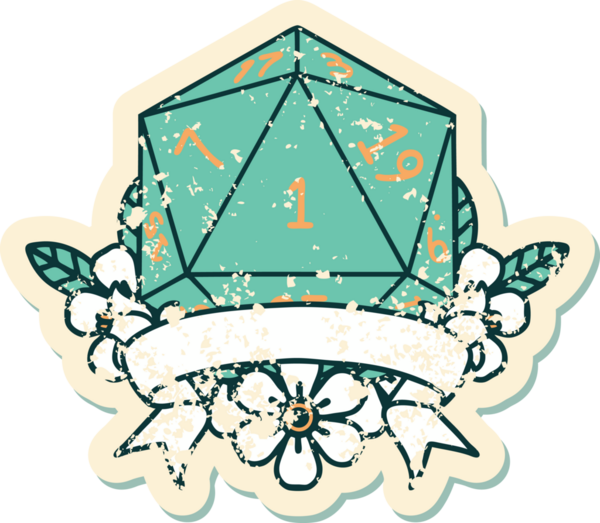 Retro Dövme Biçimi Doğal Bir d20 zar bir insan tarafından çizildi