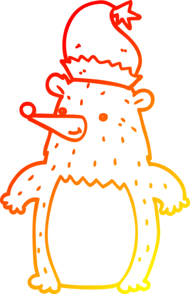 Bir insan tarafından çizilmiş Noel şapkası giyen çizgi film ayısının sıcak çizgi çizimi