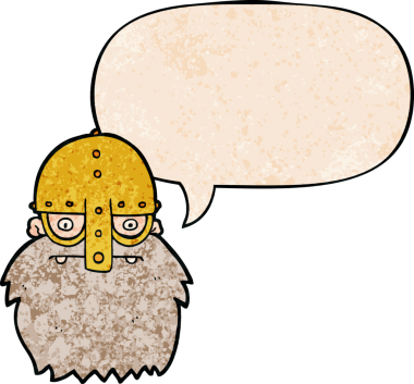 bir insan tarafından çizilmiş eski dokuda konuşma baloncuğu olan viking yüz karikatürü