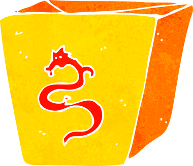 Bir insan tarafından çizilmiş makarna kutusu.