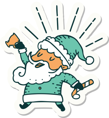 Bir insan tarafından çizilmiş dövme stili Noel Baba karakterinin çıkartması.