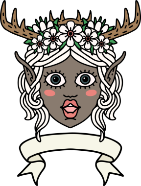 Retro Dövme Tarzı Elf Karakter Yüzü Bir insan tarafından çizilmiş pankartıyla