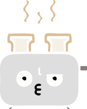 Bir insan tarafından çizilmiş bir tost makinesinin düz renkli retro karikatürü