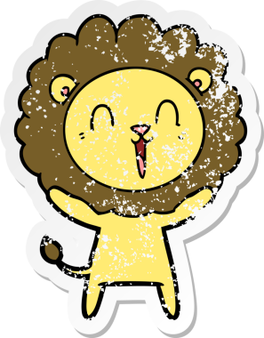 Bir insan tarafından çizilmiş gülen aslan çıkartması.