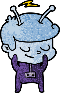 Bir insan tarafından çizilmiş utangaç çizgi film uzay adamı.