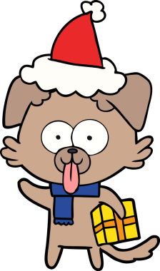 Bir insan tarafından çizilmiş Noel Baba şapkası takan bir köpeğin el çizimi.
