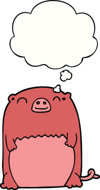 Bir insan tarafından çizilmiş düşünce kabarcığı olan çizgi film yaratığı.