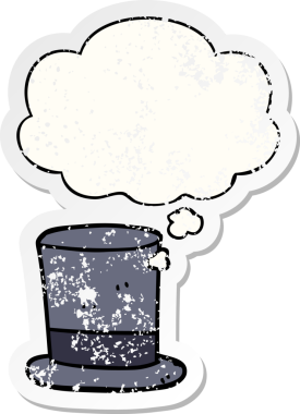 Düşünce baloncuklu çizgi film şapkası bir insan tarafından çizilmiş yıpranmış bir çıkartma.