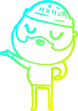 Bir insan tarafından çizilmiş sakallı bir çizgi film karakteri.