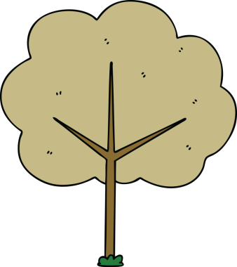 Bir insan tarafından çizilmiş tuhaf bir çizgi film ağacı.