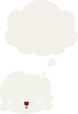 Düşünce baloncuğu olan sevimli çizgi film bulutu bir insan tarafından çizilmiş.