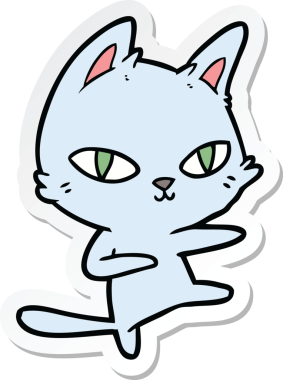 Bir insan tarafından çizilmiş çizgi film kedisinin çıkartması.