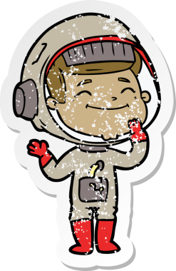 Bir insan tarafından çizilmiş mutlu bir astronotun sıkıntılı çıkartması.